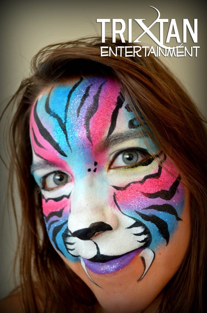 Pink tiger face paint  Tiger face paints, Face painting, Face